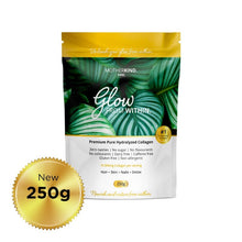 Load image into Gallery viewer, Glow from Within is a 100% pure hydrolyzed collagen peptides which are soluble in and liquid; hot or cold and is tasteless with a creamy texture.