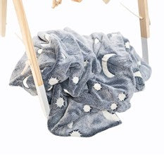 Magic Glow In The Dark Blanket Grey with Moons and Stars