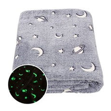 Load image into Gallery viewer, Magic Glow In The Dark Blanket Grey with Moons and Stars
