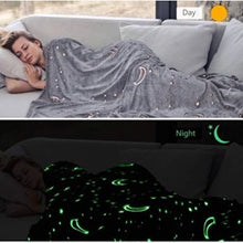 Load image into Gallery viewer, Magic Glow In The Dark Blanket Grey with Moons and Stars
